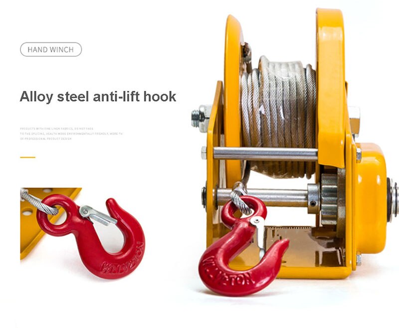 1200LB Self-locking Small Manual Winch Hand Shake Winch Hand Tool Manual Lifting Hoist 1200 Pounds 8 Meters Wire Rope With Hook