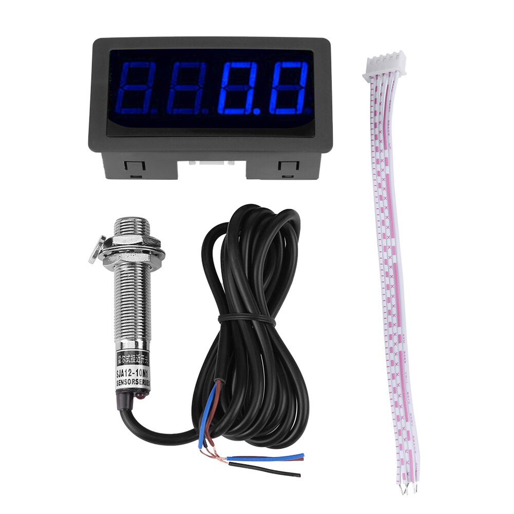 4 Digital LED Display Tachometer Set High Precision Tachometer With Hall Proximity Switch Sensor NPN RPM Speed Meter