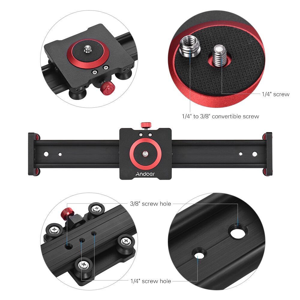 Andoer 20/16/12 inch Aluminium Camera Track Slider Video Stabilizer Rail voor Cellphone/DSLR Camcorder DV Film Fotografie