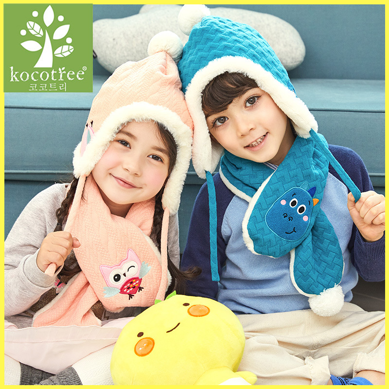 Kocotree kinderwintermuts en sjaal voor 4 kleuren beschikbaar jongens meisjes warme muts sjaal kinderen cartoon uil mutsen pet verdikt