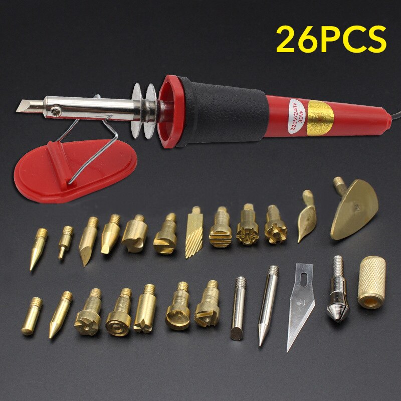7/26/28Pcs/Set EU/US/UK 110-220V Pyrography Tools Set Wood Carved Pyrography Electric Iron For Engraving Craft Soldering Pen: C  26pcs / US