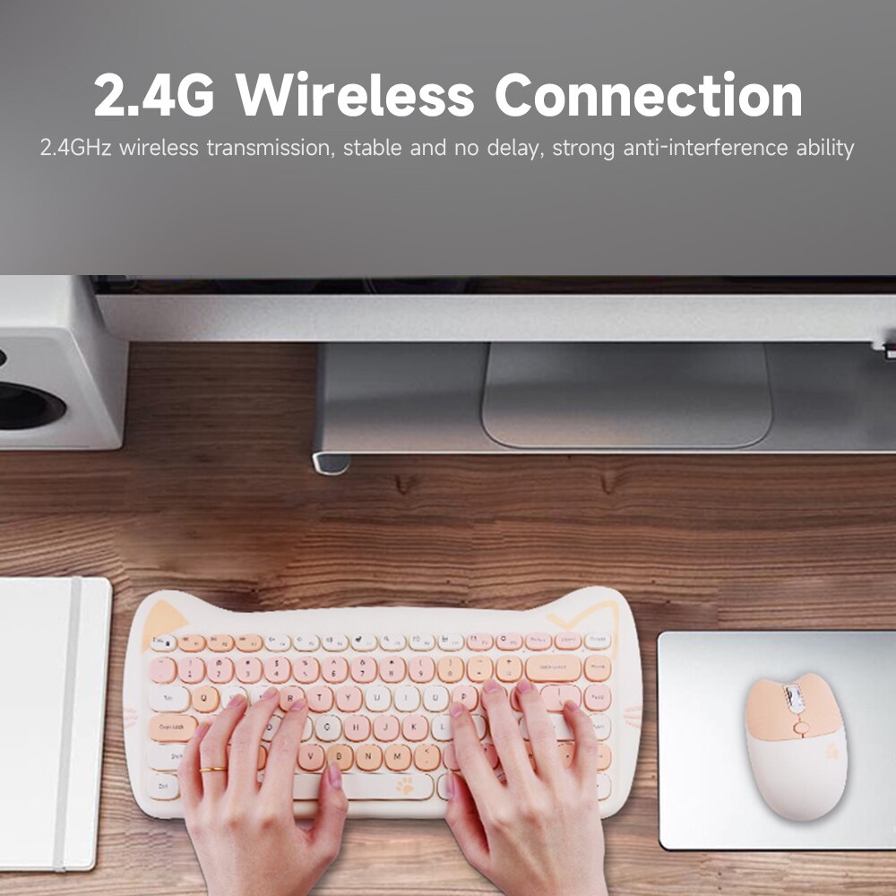GEEZER 2.4G Wireless Keyboard Mouse Combo 84 Keys Membrane Keyboard Ergonomic Mouse 3-gear Adjustable DPI Cute Appearance Purple
