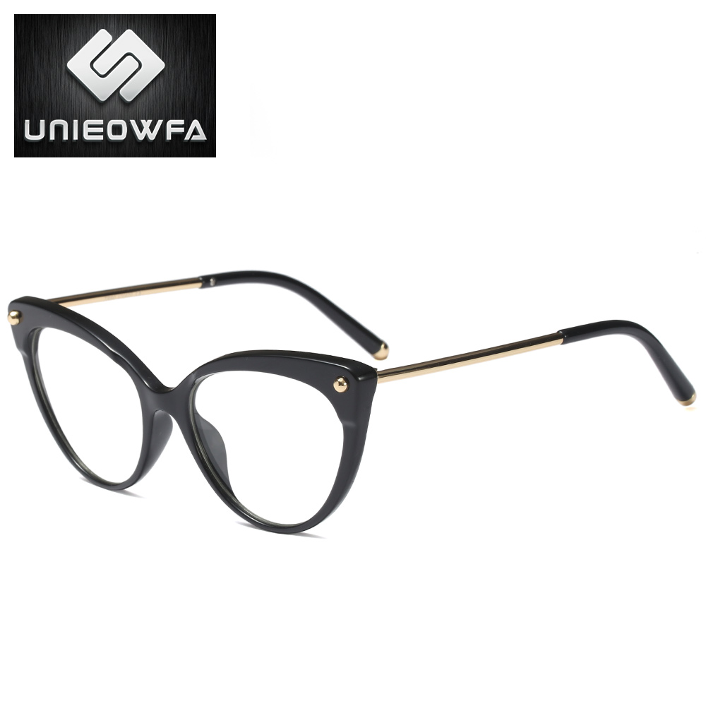 UNIEOWFA Retro Cat Eye Women Glasses Optical Frame Clear Myopia TR90 Big Frame Eyewear Vintage Prescription Eyeglasses Frames: C1