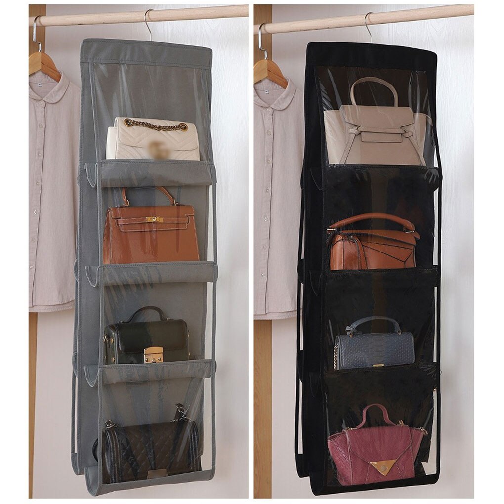 6/8Pocket Hanging Handbag Organizer for Wardrobe Closet Transparent Storage Bag Non-woven Storage Holder PVC with Closet Hanger