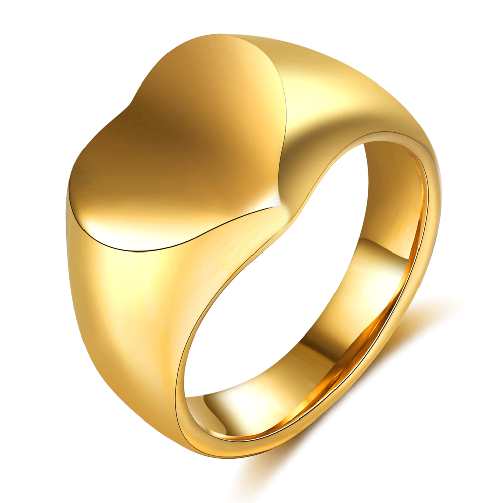 Romantic Stainless Steel Heart Shaped Wedding Rings For Women Men Ladies Gold Color Jewelry Birthday: 8 / Gold