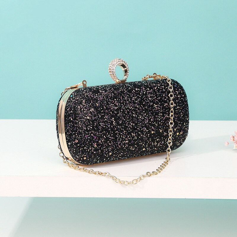 Vrouwen Huwelijksceremonie Koppelingen Vrouwelijke Avond Etentje Bag Chains Handtas Sequin Bag: Colorful Black
