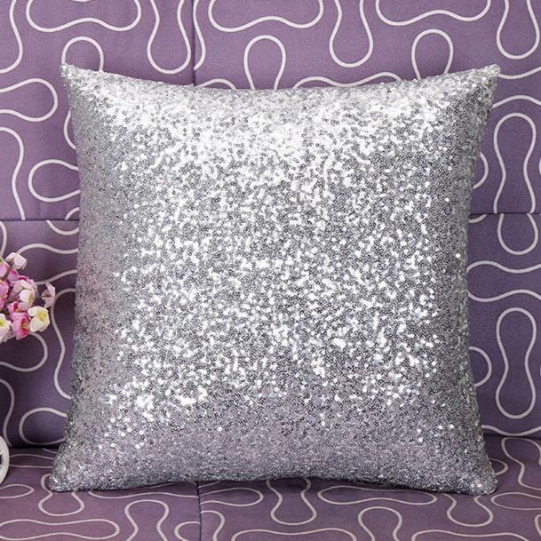 Funda de cojín de lentejuelas DIY con purpurina sólida, funda de almohada para coche, hogar, sofá, decoración, 40x40cm: Plata