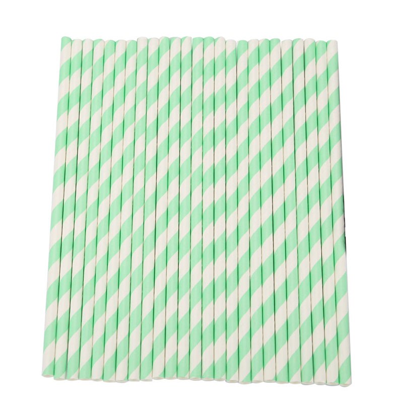 25 Stuks Food-Grade Papier Wegwerp Rietje Kleurrijke Gestreepte Drink Rietjes Voor Keukengerei Verjaardagsfeestje Bruiloft Benodigdheden: Light Green