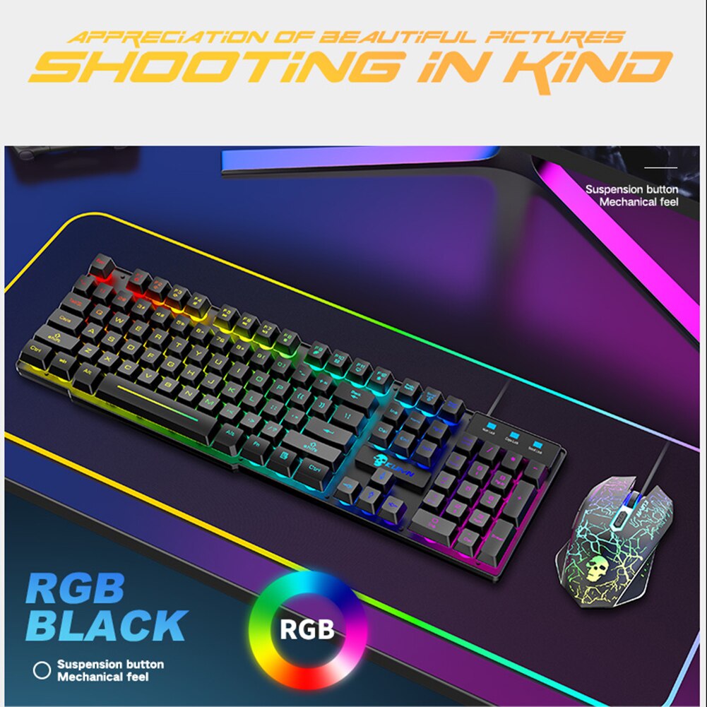 2400DPI LED RGB Backlight Keyboard 2400DPI 6 Buttons USB Ergonomic Wired Gaming Keyboard for PC Laptop Computer Gamer