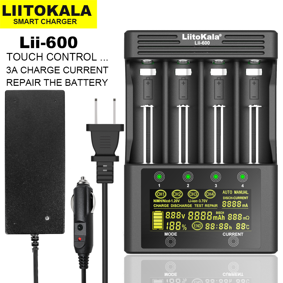 Liitokala Lii-500 Lii-600 3.7V 18650 18350 18500 16340 17500 26650 1.2V AA AAA NiMH Detection Capacity Lithium Battery Charger: Gold