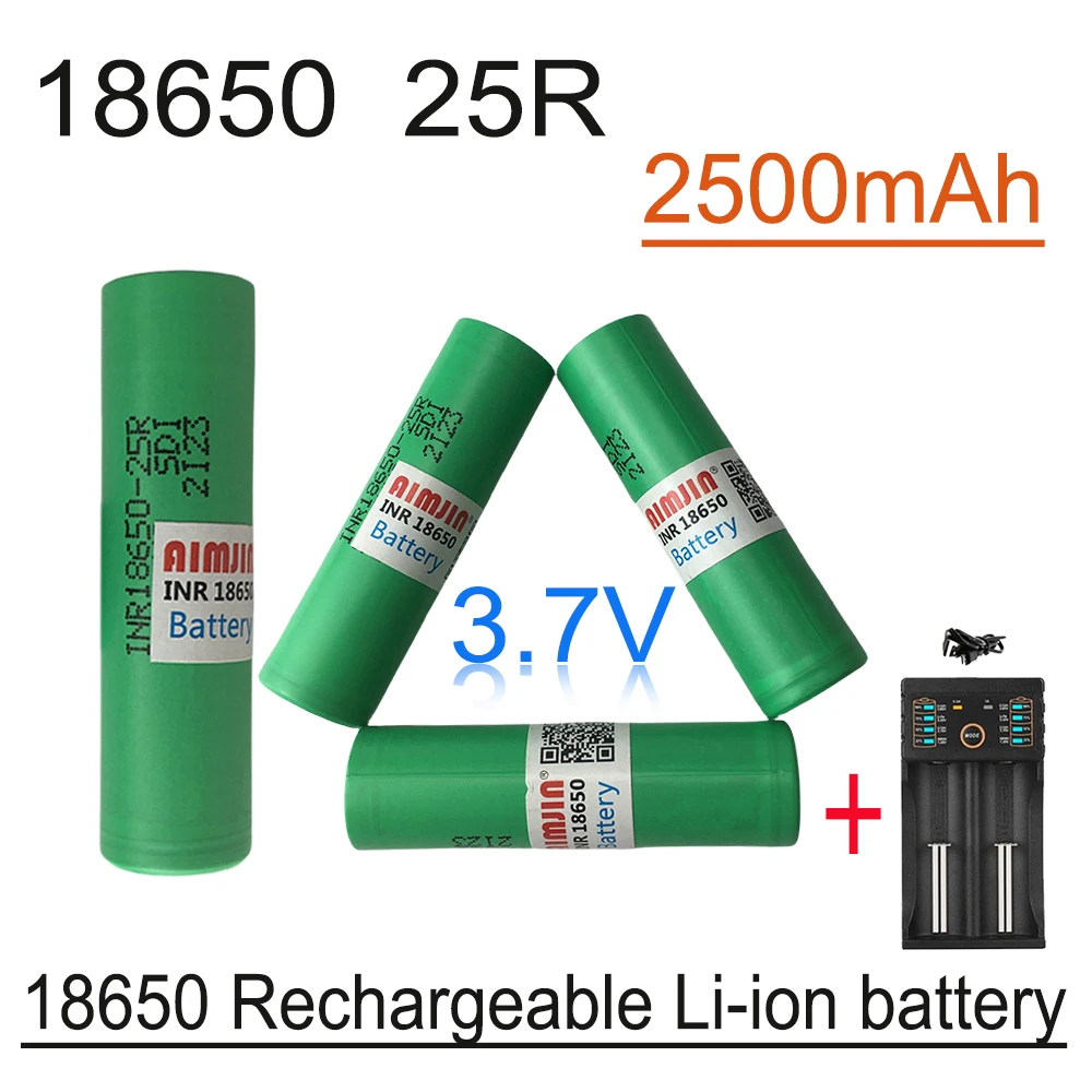 Akumulator 18650 25R 3,7 V 2500 mAh z ładowarką USB, odpowiedni do naszych zabawek 18650, narzędzi, baterii do latarek itp.