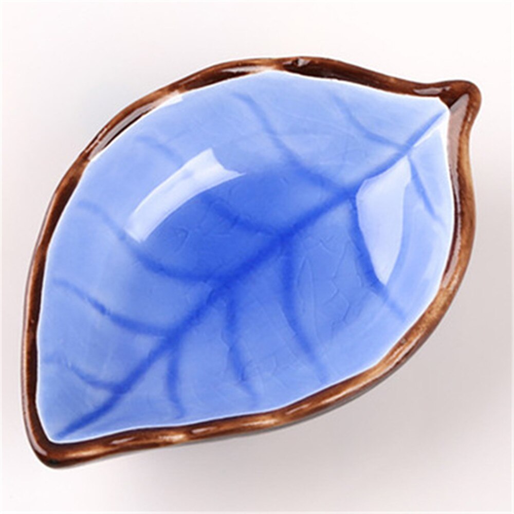 Folha forma tempero prato criativo gelo crack esmalte cozinha tigela pequenas placas para aperitivos lanche prato 10*7.5*3cm: deep blue