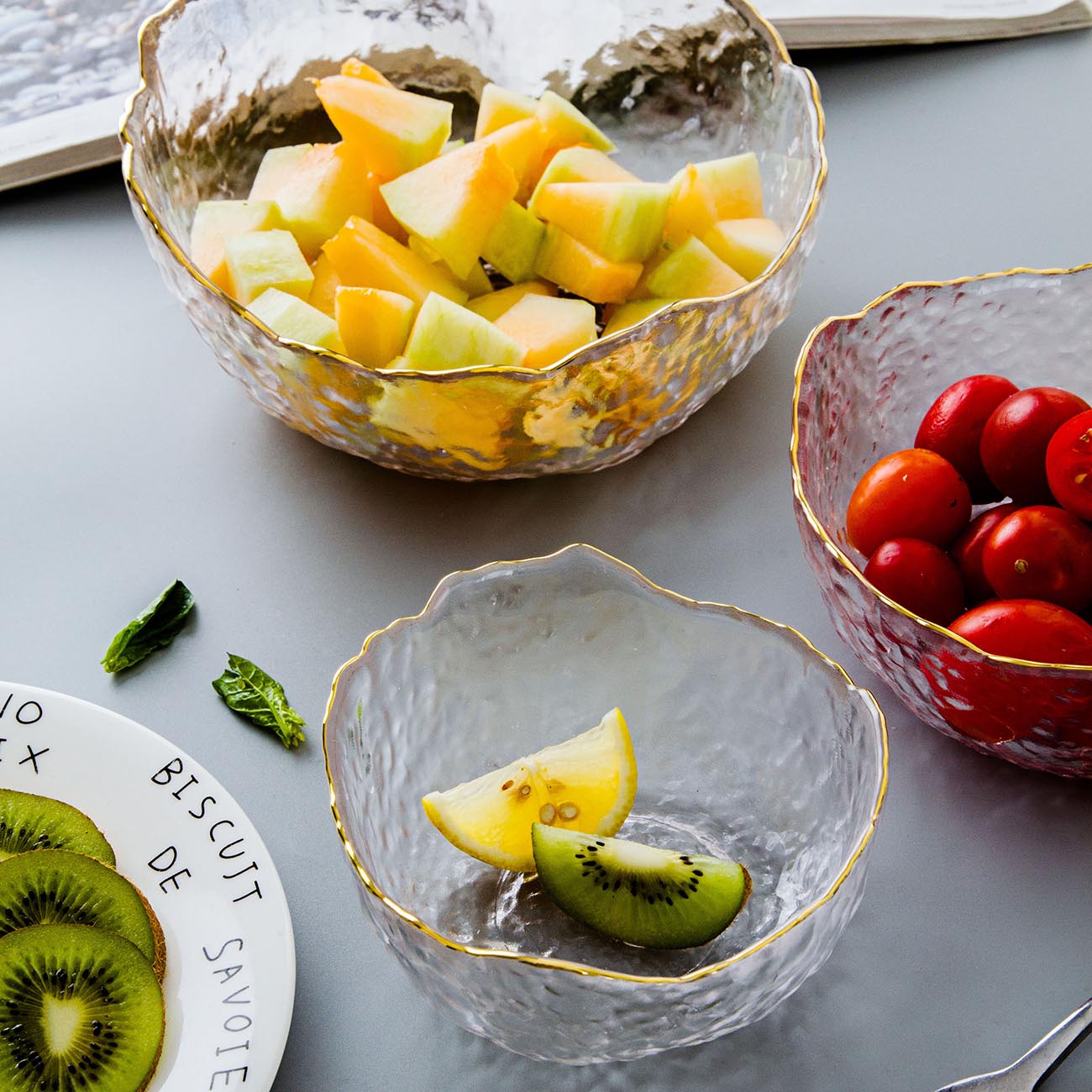 Bol à salade Transparent en verre doré 3 tailles vaisselle domestique étudiants soupe aux nouilles, Dessert bol à fruits, service Transparent bol à mélanger