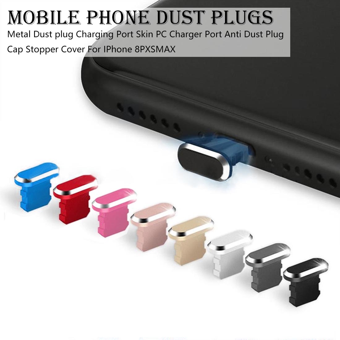 Metalen Stof Plug Poort Opladen Skin Pc Charger Port Anti Dust Plug Cap Stopper Voor Iphone 8 Pxsmax Mobiele telefoon Stof Plug
