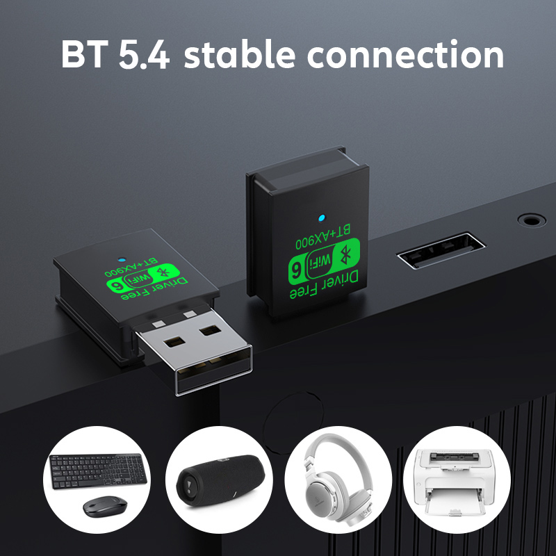 900Mbps USB Bluetooth 5.4 Adapter Draadloze Dongle Audio-ontvanger Zender Driver Gratis WiFi6 Voor PC/Laptop Win11/10 Dual Band Toetsenbord/Muis AX900