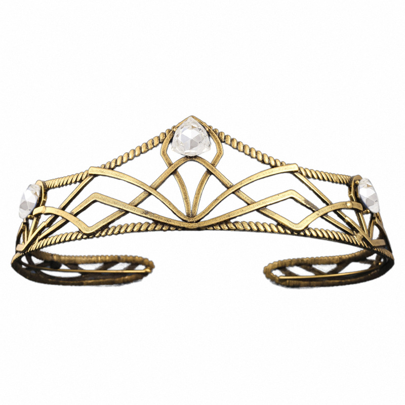 Film Elfen Koning Ronde Kroon Tiara Vintage Barok Kristal Tiara Bekroont Prinses Koningin Diadeem Hoofdband Bruiloft Haar Accessoires: Imitation Rhodium Plated