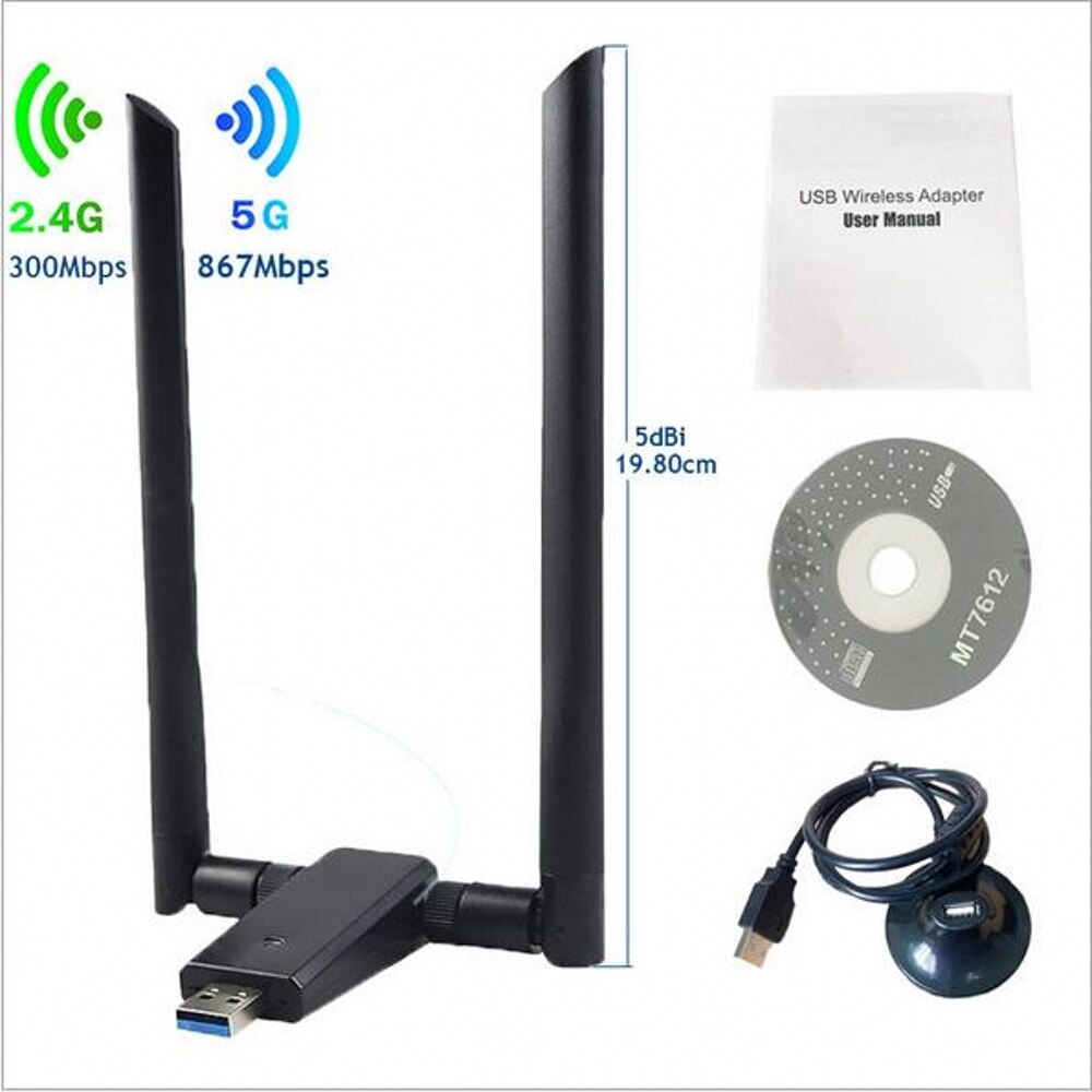 Scheda di rete Wifi AC1200Mbps USB3.0 adattatore per Antenna WiFi Wireless MT7612U IEEE 802.11AC trasmettitore ricevitore Dongle Wifi