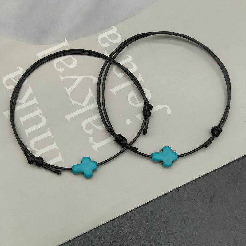 2 uds pulsera de bendición cruzada hecha a mano cordón rojo negro cuerda de cera pulseras de pareja para Mujeres Hombres: Verde oscuro