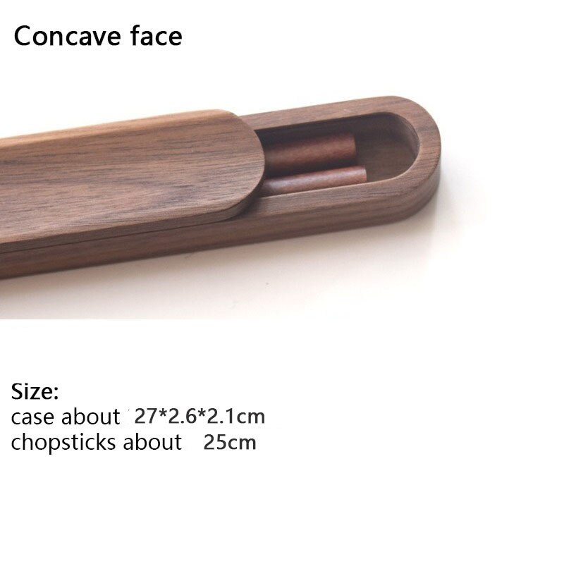 Wooden Life Minimalist Chop Sticks Black Walnut Solid Wood Chopsticks Set with Box Case Portable Outdoor Travel: concave-25cm