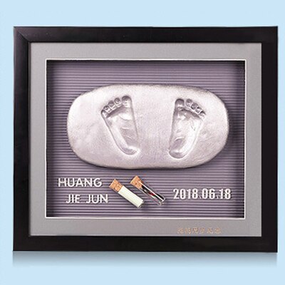 Babyverzorging handafdruk voetafdruk fotolijst pasgeborenen niet-giftige afdrukset baby zachte klei souvenirset afdrukblok aandenken: Zwart met zilverachtig