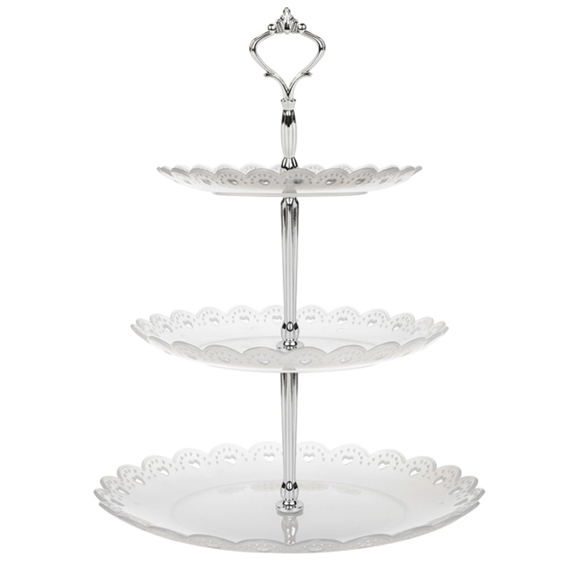 Plato de fruta de estilo europeo, soporte de pastel de tres niveles, plato de fruta para sala de estar, mesa de postre de boda, soporte de pastel, soporte de plato de caramelo: Transparent / LARGER