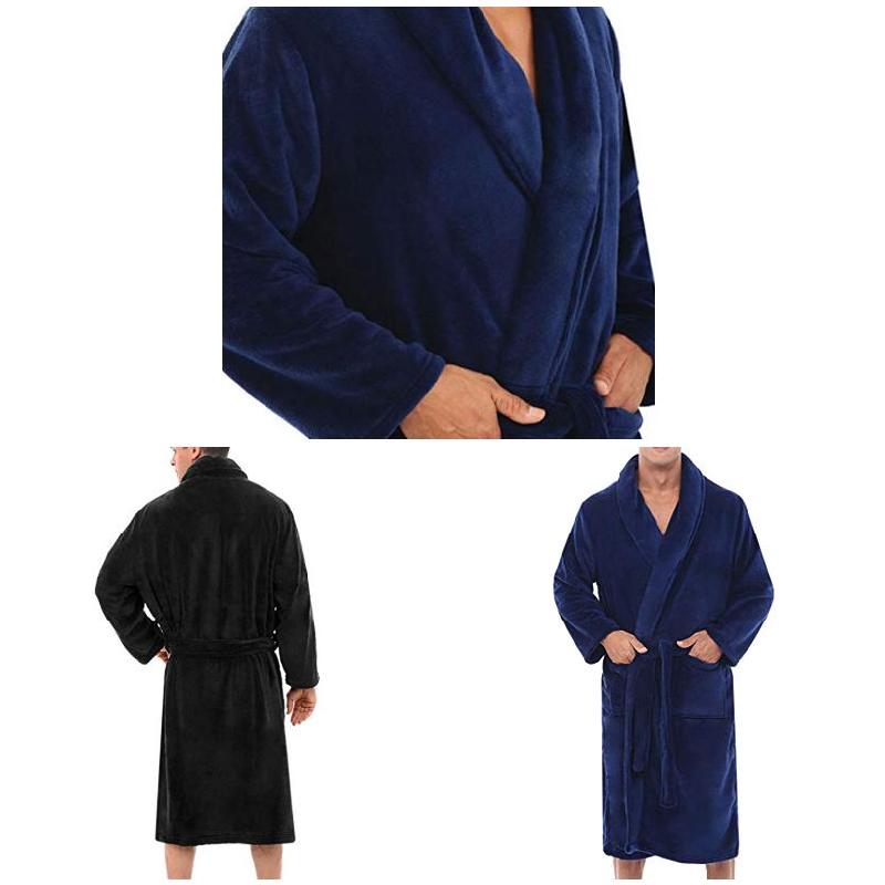 Mens Winter Warm Pluche Verlengd Sjaal Badjas Thuis Douche Kleren Lang Gewaad Jas EIG88