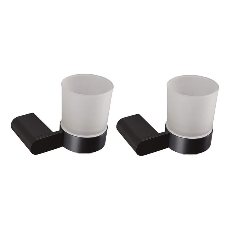 Stainless Steel Cup Tumbler Holders Matte Black Glass Cup Holders Wall Mounted Toothbrush Tooth Cup Holders Bathroom Hardware: 2 pcs