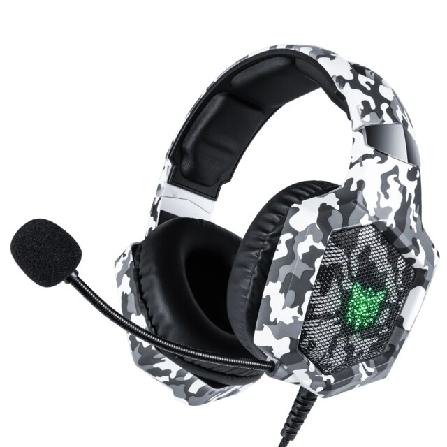 ONIKUMA K8 casque de jeu RGB lumière filaire casque annulation de bruit pour PC/PS4/XBOX casque stéréo pour Gamer: Camouflage White