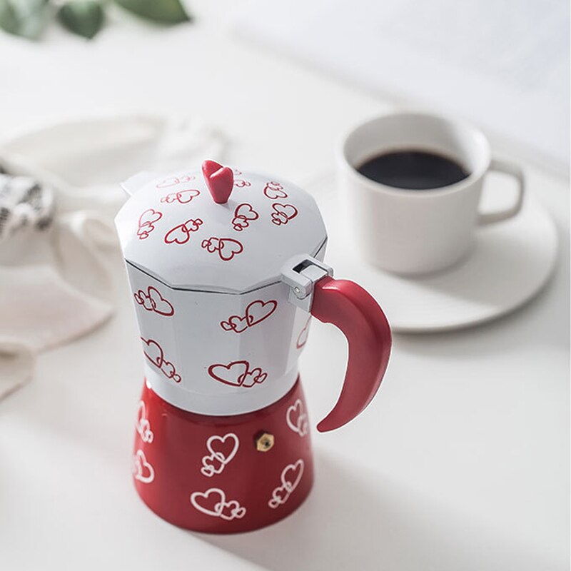 Coffee Pot Moka Pot Coffee Maker Romantic Red Heart Aluminum Alloy Espresso Mocha Coffee Pot Kit Percolator Cafetiere Tools