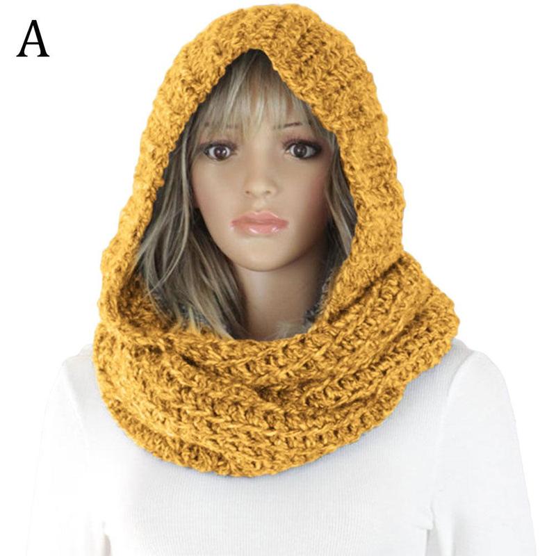 Winter Knitted Scarf For Ladies Keeping Warm Solid Shawl Wraps Hat Scarf Dual Purpose Cape: A