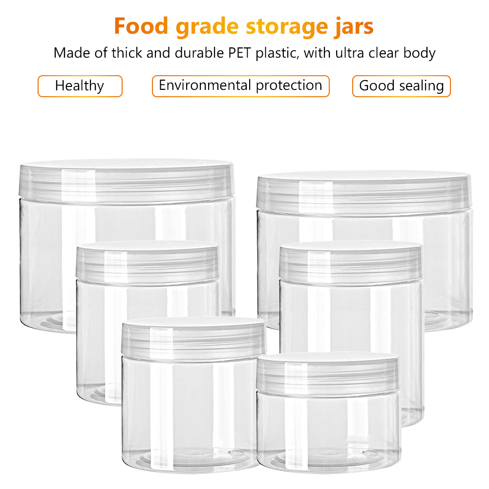 Plastic Storage Jars With Screw-on Lids Refillable Pots Makeup Balm Container 30-150ml Clear PET Plastic Jars Pots Food Crafts