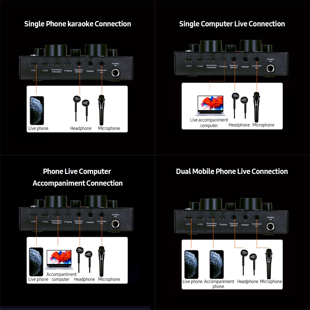 V8 Multifunctional External Sound Card 6 Sound Modes 12 Sound Effects for Online Singing Chatting Live Video Music Recording