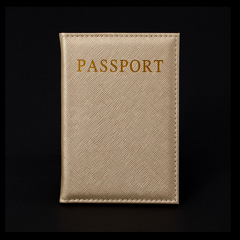 Funda blanda para pasaporte de piel sintética, funda para pasaporte de viaje, funda para pasaporte: Dorado