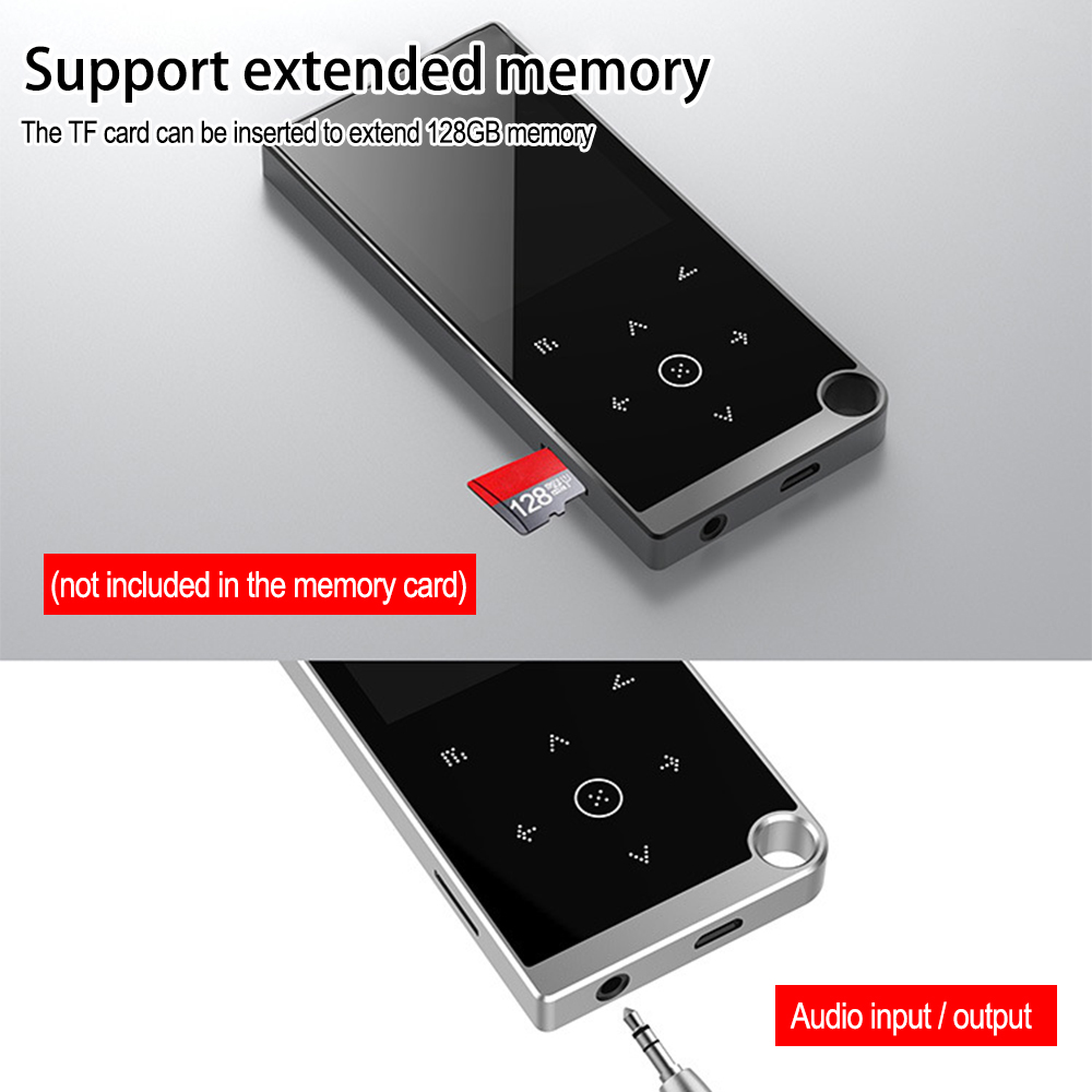 2,4-calowy ekran Bluetooth5.0 Odtwarzacz Mp3 Przycisk dotykowy Przenośny sprzęt audio Bezstratna muzyka Hifi Walkman FM/Ebook/nagrywarka/odtwarzacz wideo MP4