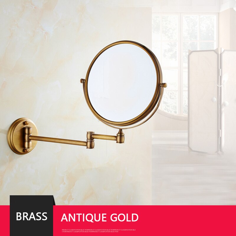 Espejo de maquillaje de oro rosa para baño, espejos redondos de latón negro mate, espejo de afeitado con aumento de 3X, espejos plegables de doble cara de 8 pulgadas: KC001