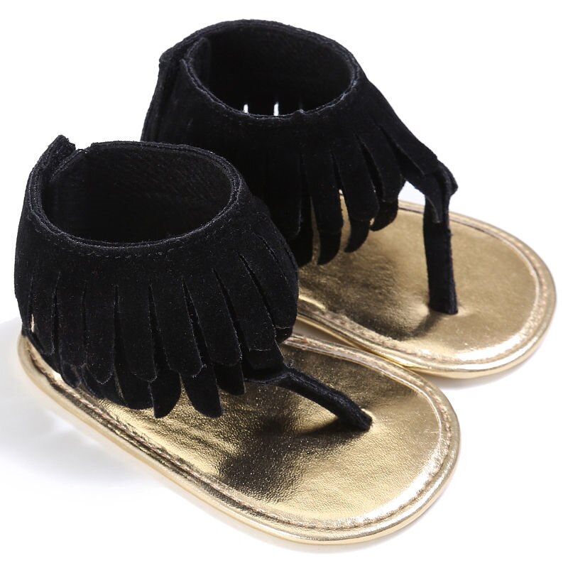 Peuter Baby Meisjes Sandalen Kid Kwastje Klompen Zomer Babyschoenen Meisje Zool Schoenen Schoenen Flip Flops: Black / 13