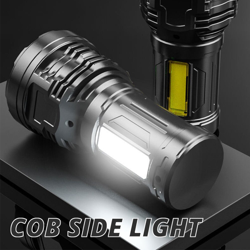 8LED Super Heldere Zaklamp Krachtige Led Zaklamp Oplaadbare Cob Side Light 4 Modes Outdoor Adventure 3 In 1 Zaklamp