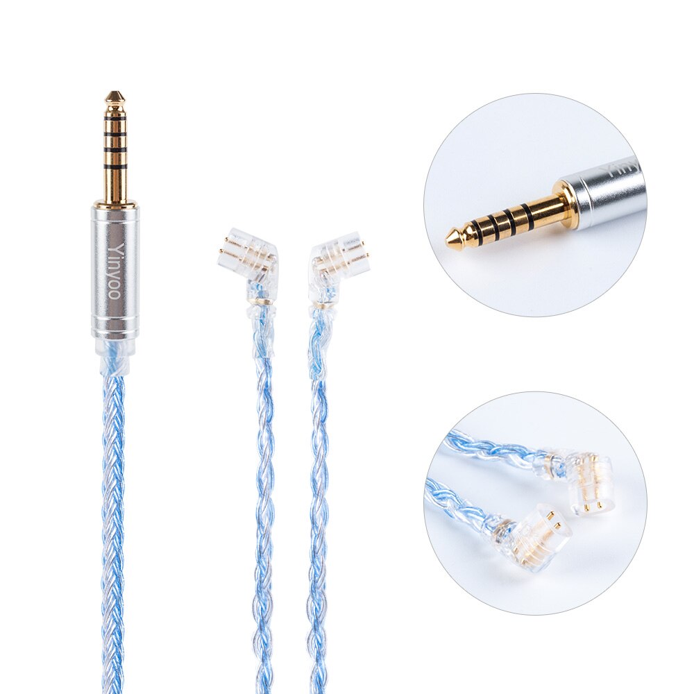 Cavo Auricolari Yinyoo 16 Fili Argentati - 2.5/3.5/4.4MM - Connettori MMCX/2PIN/QDC - per BLON KZ ASX: QDC 4.4