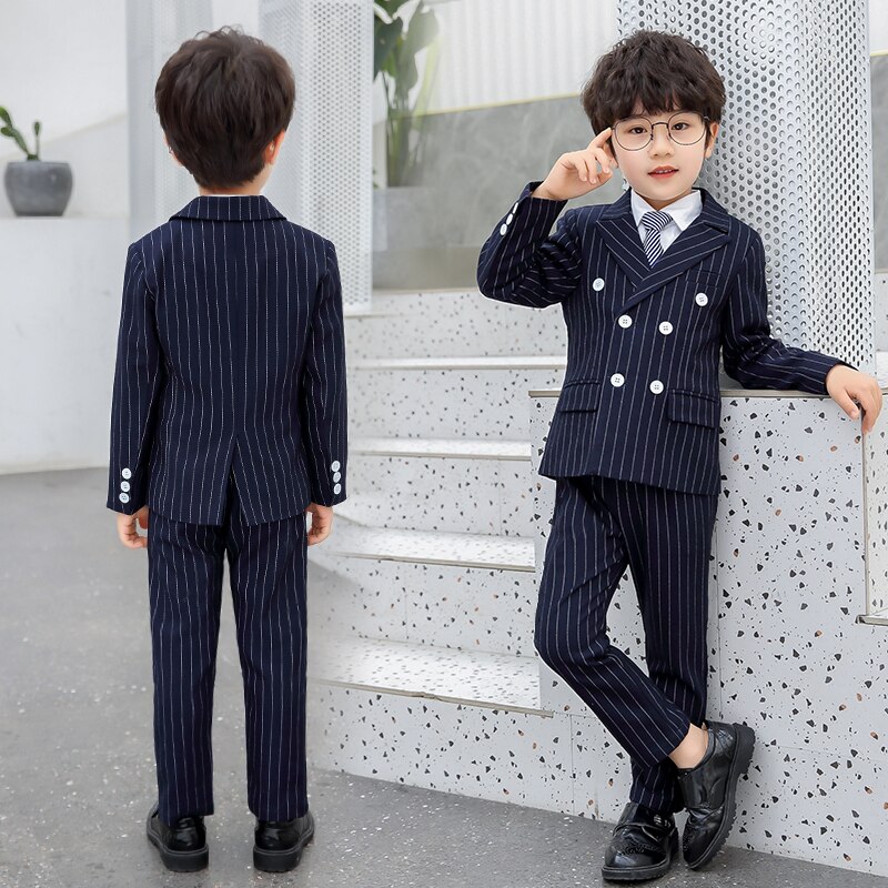 Barn gutter stripete marineblå dresser til bryllup gutter skoledress formell dress barn gutt kjekk dress blazer