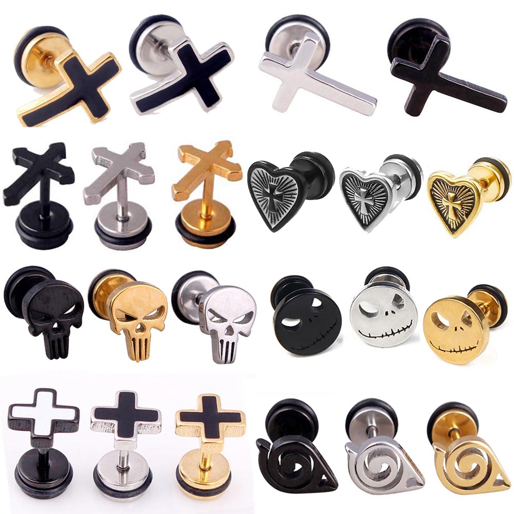 High Grade Stainless Steel Stud Earrings Anime Cross For Women Girls Geometric Ear Jewelry Birthday 2pieces