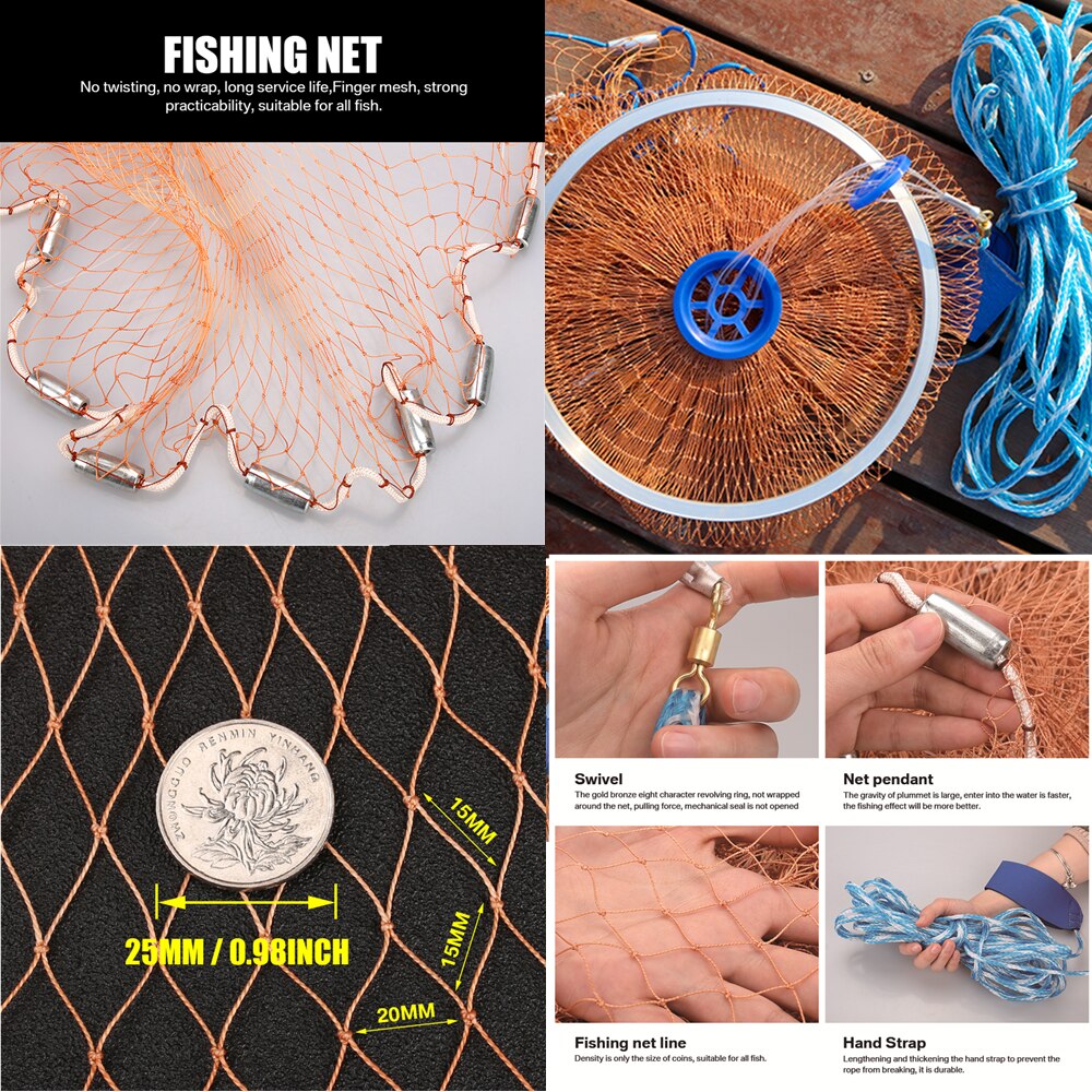 Cast Nets 2.4M-4.8M With Sinker USA Style Catch Fishing Net Mesh Tyre/Monofilament Thread Fly Hand Throw Gill Network