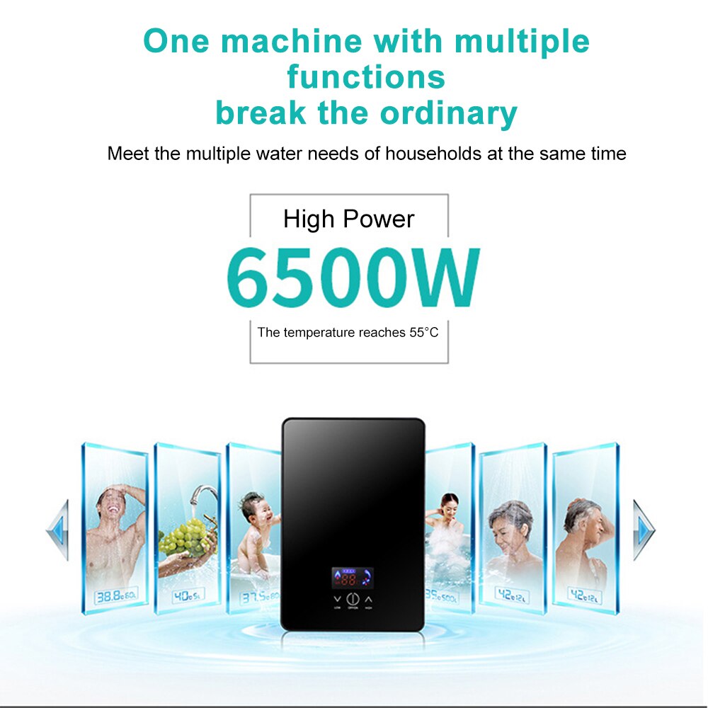 6500W Elektrische Boiler 220V Led Instant Tankless Boiler Intelligente Automatica Veilig Thermostaat Badkamer Douche