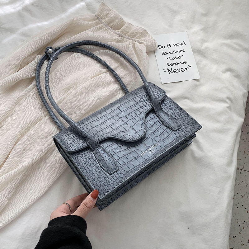 Steen Patroon Paars Pu Lederen Schoudertassen Voor Vrouwen Eenvoudige Handtassen Vrouwelijke Mode Handtas Lady Totes: Blauw