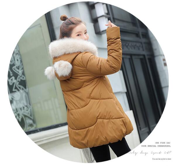 Winter Women Coat Thick Maternity Hooded Jackets Warm Coats Cotton Down Padded Pregnant Overcoat: Caramel / L