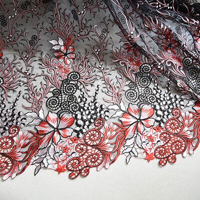 Tule Stof 1 Meter Mesh Geborduurde Gaas Kant Bruids Mode Jurk Rok Naaien Materiaal 53 "Wide L24C32: black red