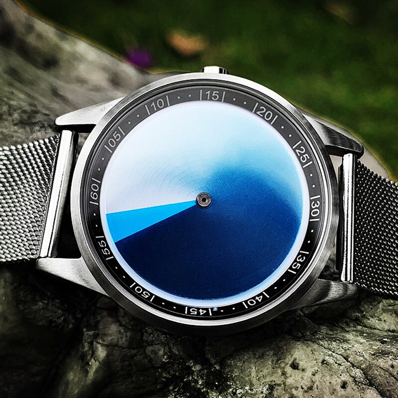 Enmex Blue code men's wristwatchcreative stainless steel case Transform blue face quartz clock watch