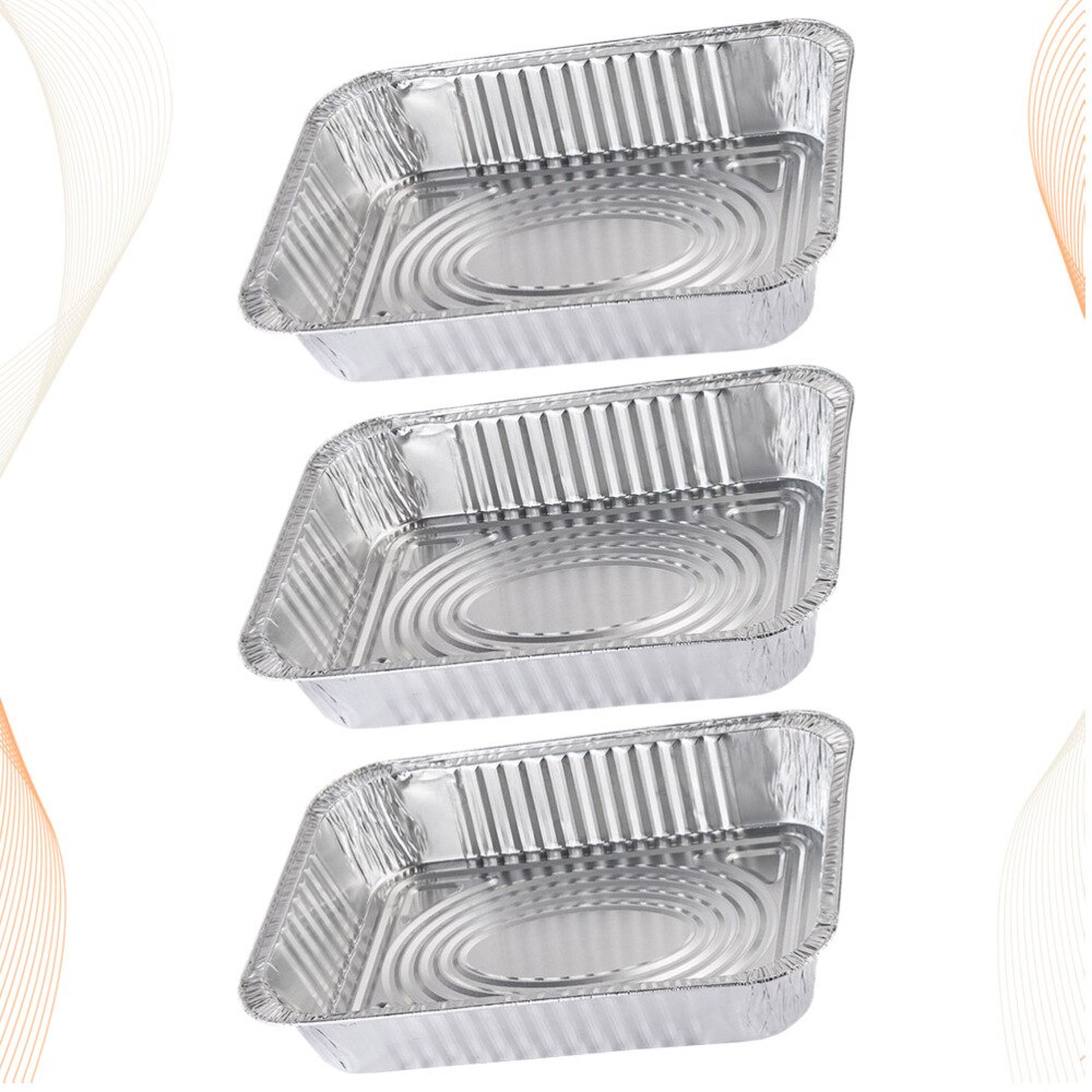 4pcs Disposable BBQ Drip Pan Aluminum Foil Tin Barbecue Pan Food Container Liner Trays Takeaway Packing Box with Cover(3500ml 3p
