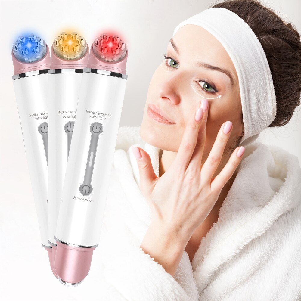 Masajeador de ojos LED con luz roja, dispositivo de belleza para estiramiento de ojos y cara de fotones, EMS RF, eliminación de ojeras y arrugas, máquina de masaje de vibración
