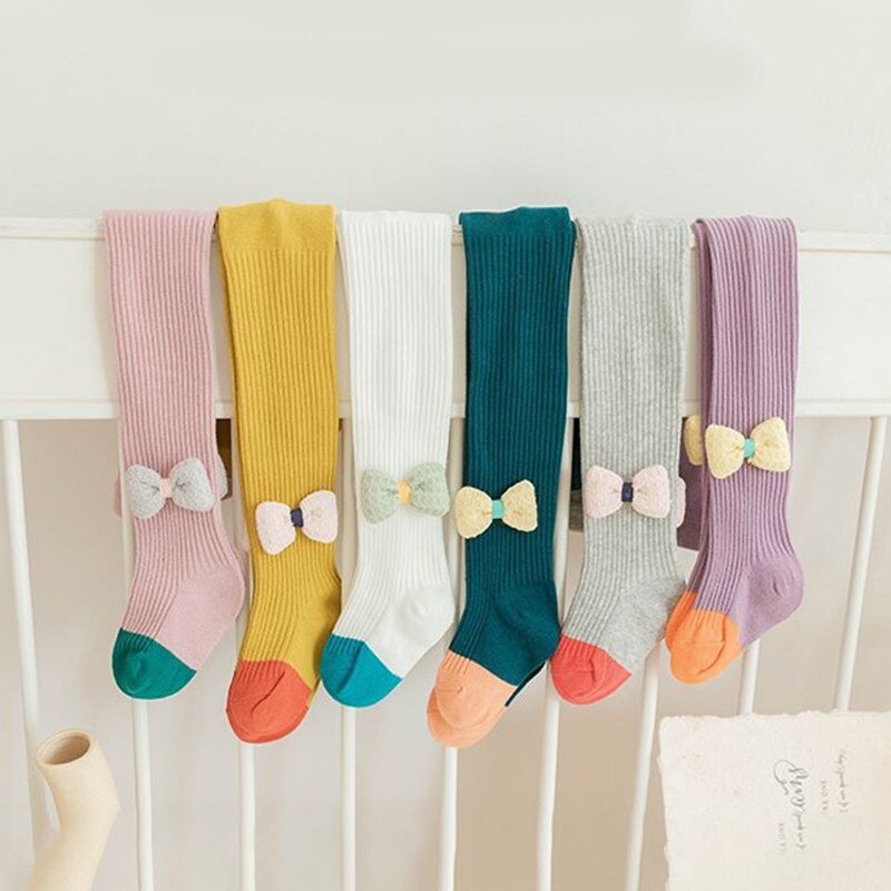 Medias de algodón con lazo para niños, pantimedias de bebé de punto para niño de 0 a 3 años, primavera y otoño