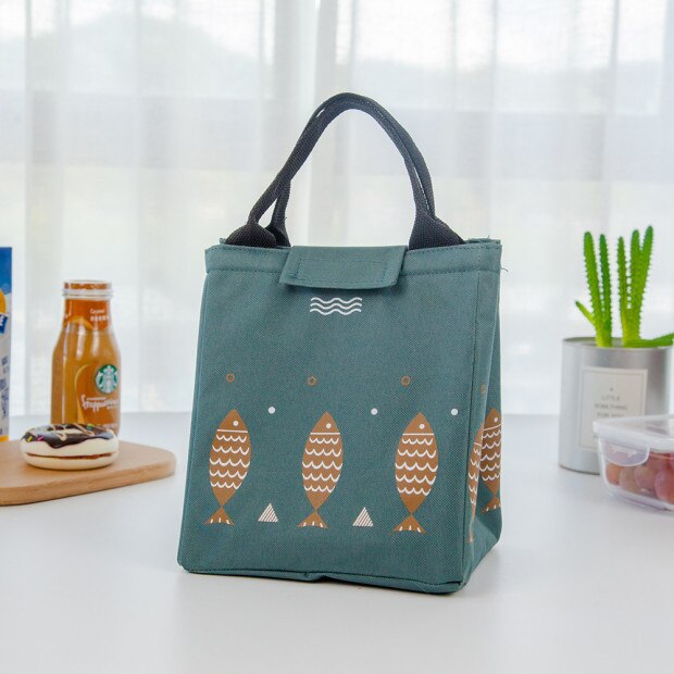 2019new Funktionale Muster Kühler Lunch Box Tragbare Isolierte Leinwand Mittagessen Tasche Thermische Lebensmittel Picknick Mittagessen Taschen Für Frauen Kinder: green